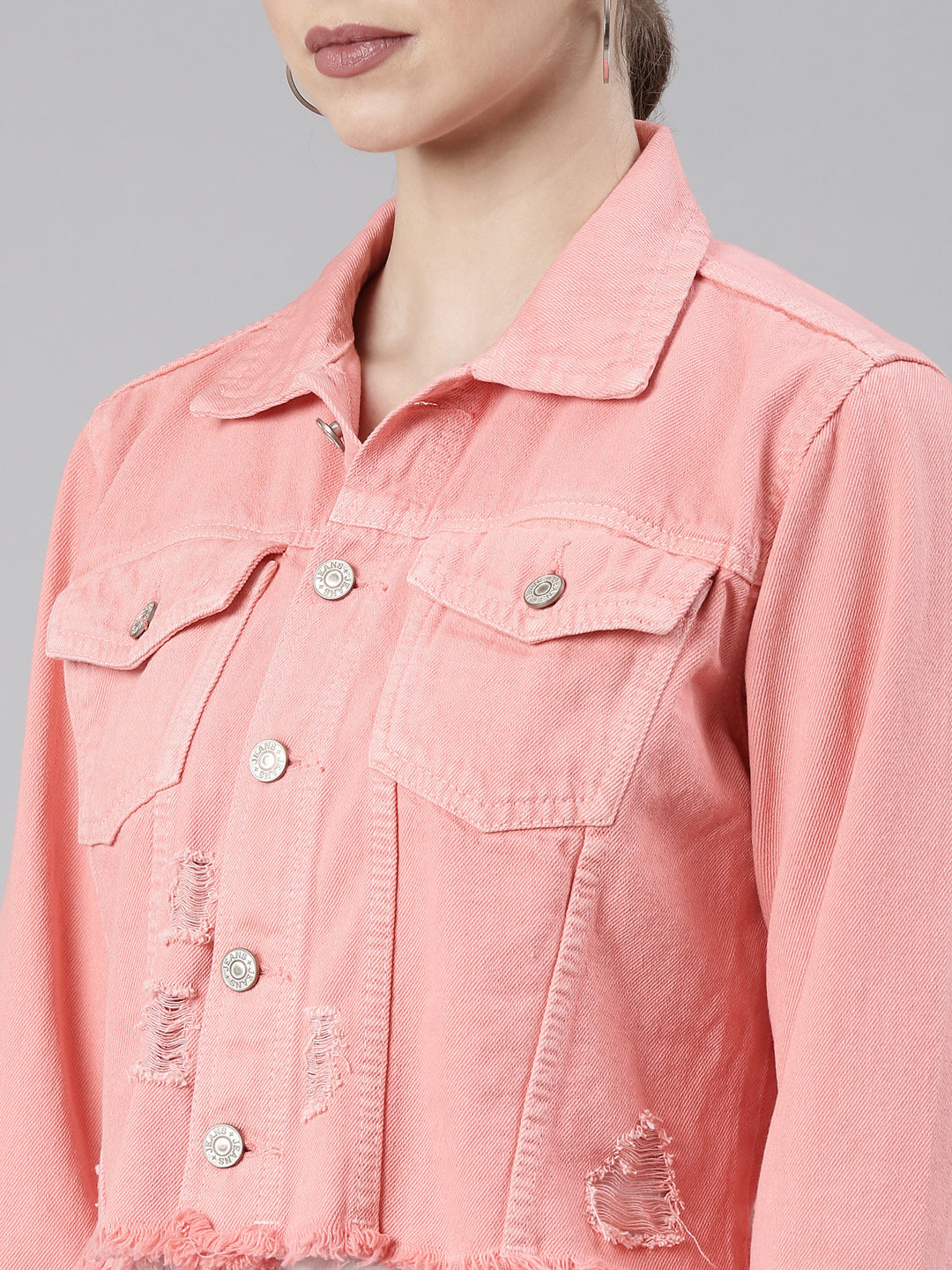 Coral Spread Collar Crop Denim Jacket