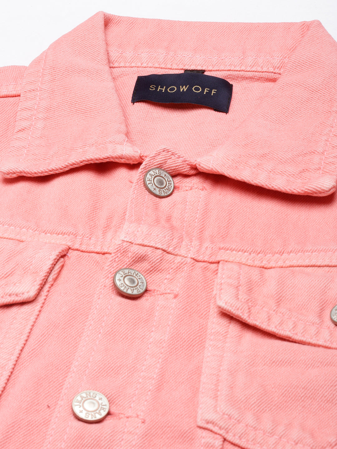 Coral Spread Collar Crop Denim Jacket