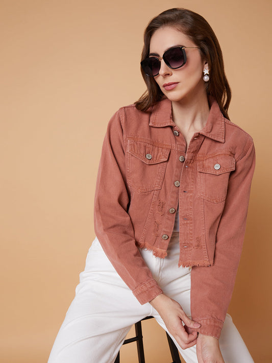 Peach Windcheater Crop Denim Jacket