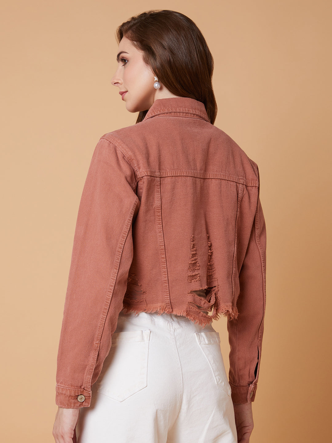 Peach Windcheater Crop Denim Jacket
