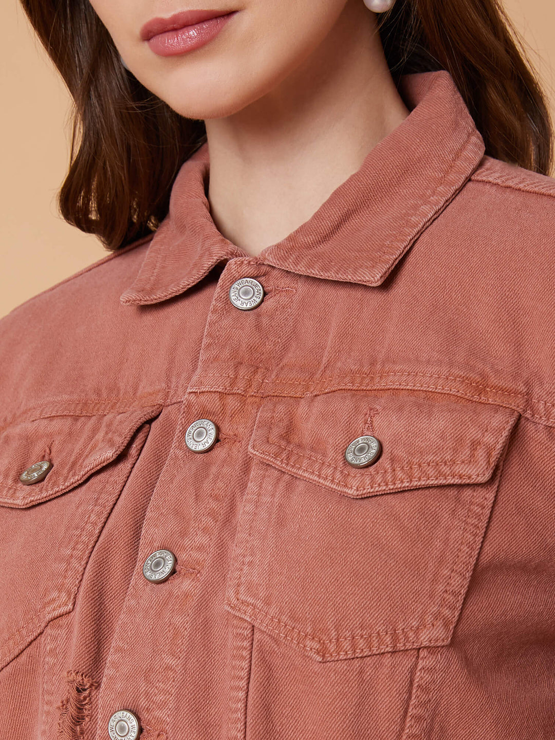 Peach Windcheater Crop Denim Jacket
