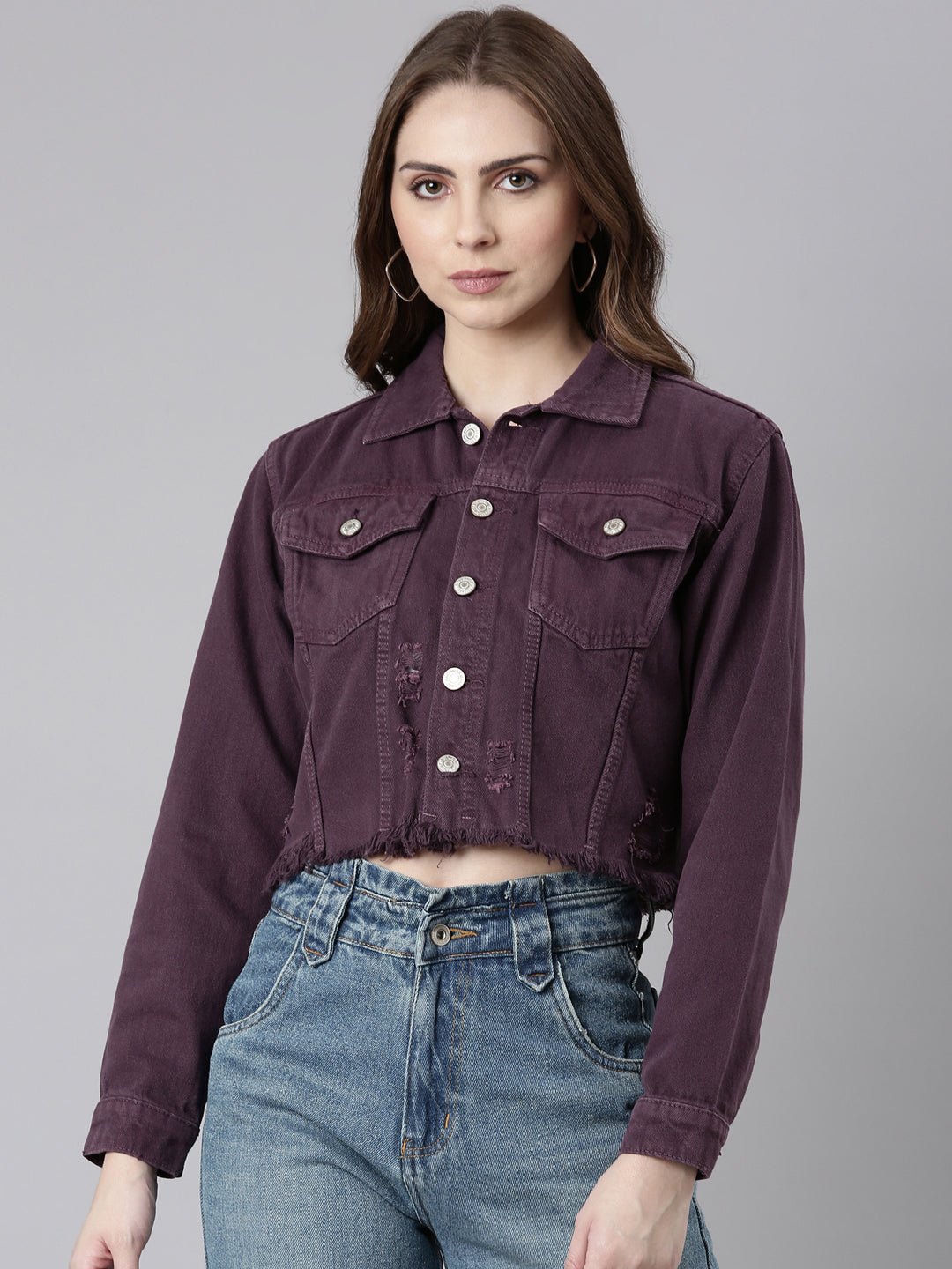Women's Purple Crop Denim Jacket