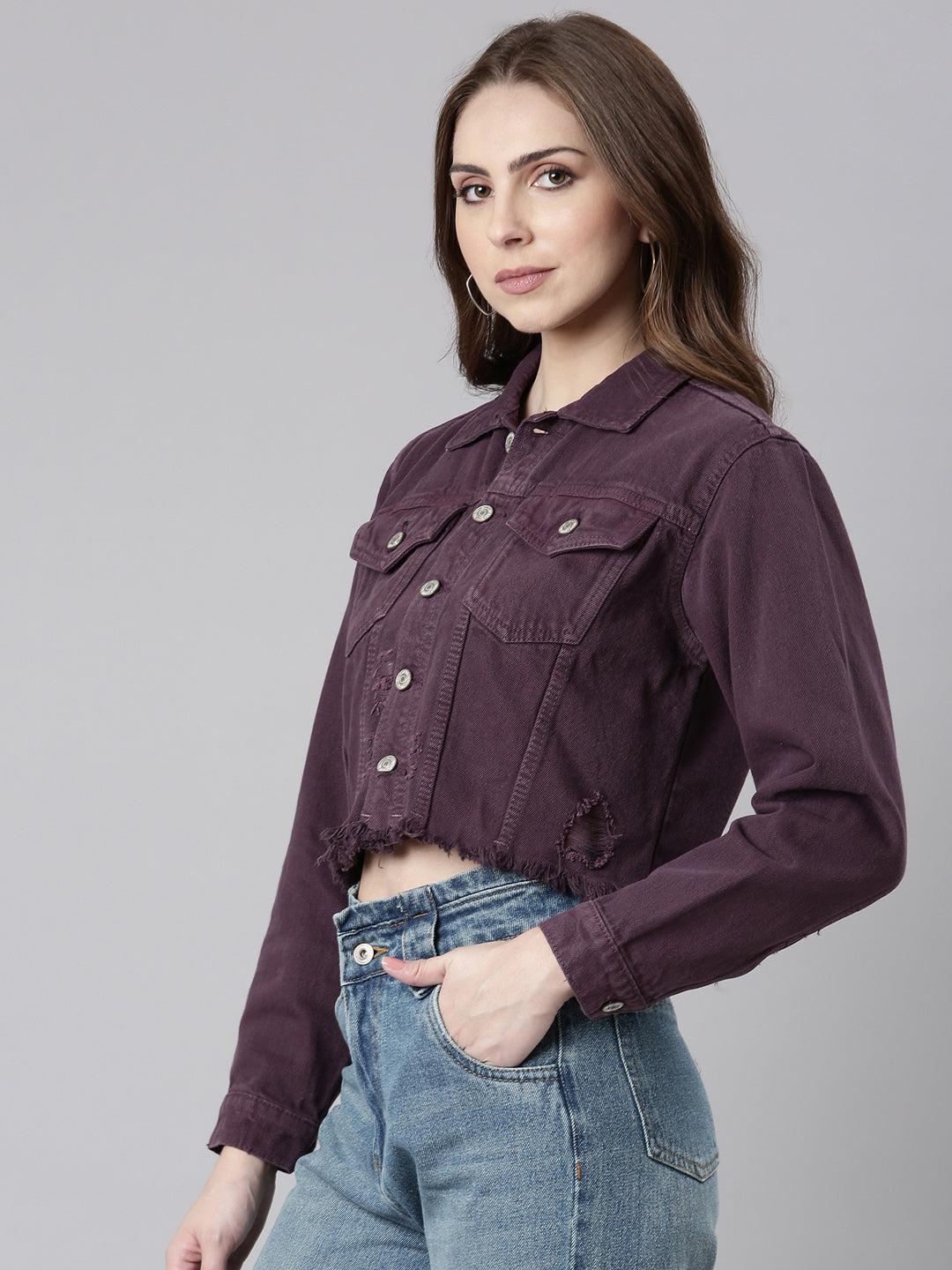 Women's Purple Crop Denim Jacket