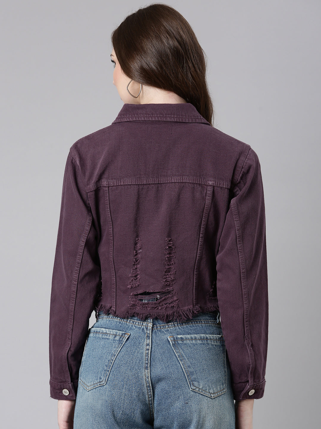 Women's Purple Crop Denim Jacket