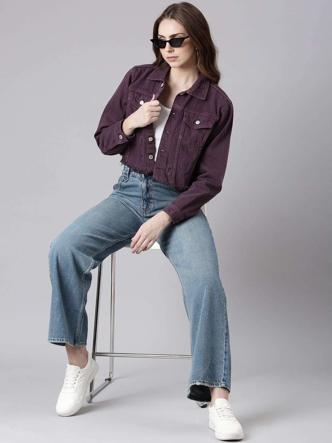 Women's Purple Crop Denim Jacket