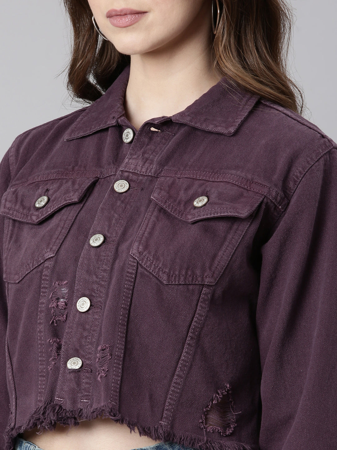 Women's Purple Crop Denim Jacket