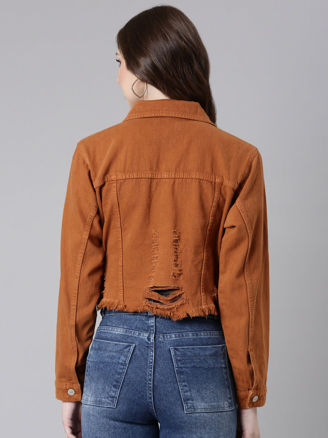 Rust Spread Collar Crop Denim Jacket
