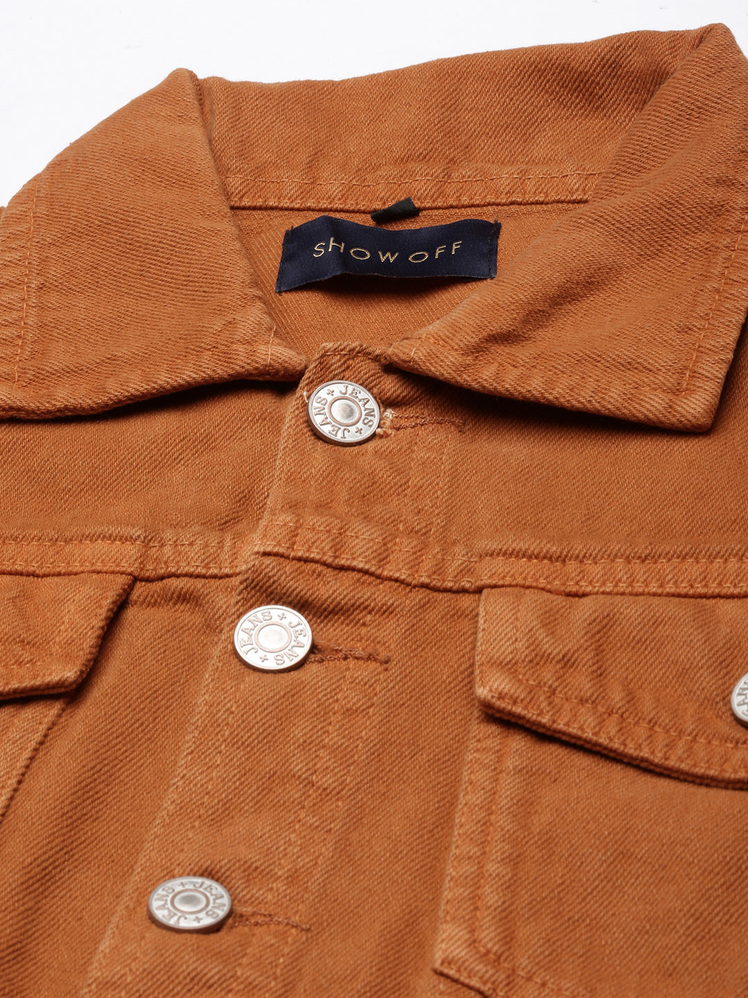 Rust Spread Collar Crop Denim Jacket