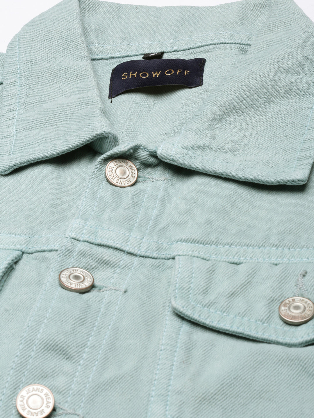 Sea Green Spread Collar Crop Denim Jacket