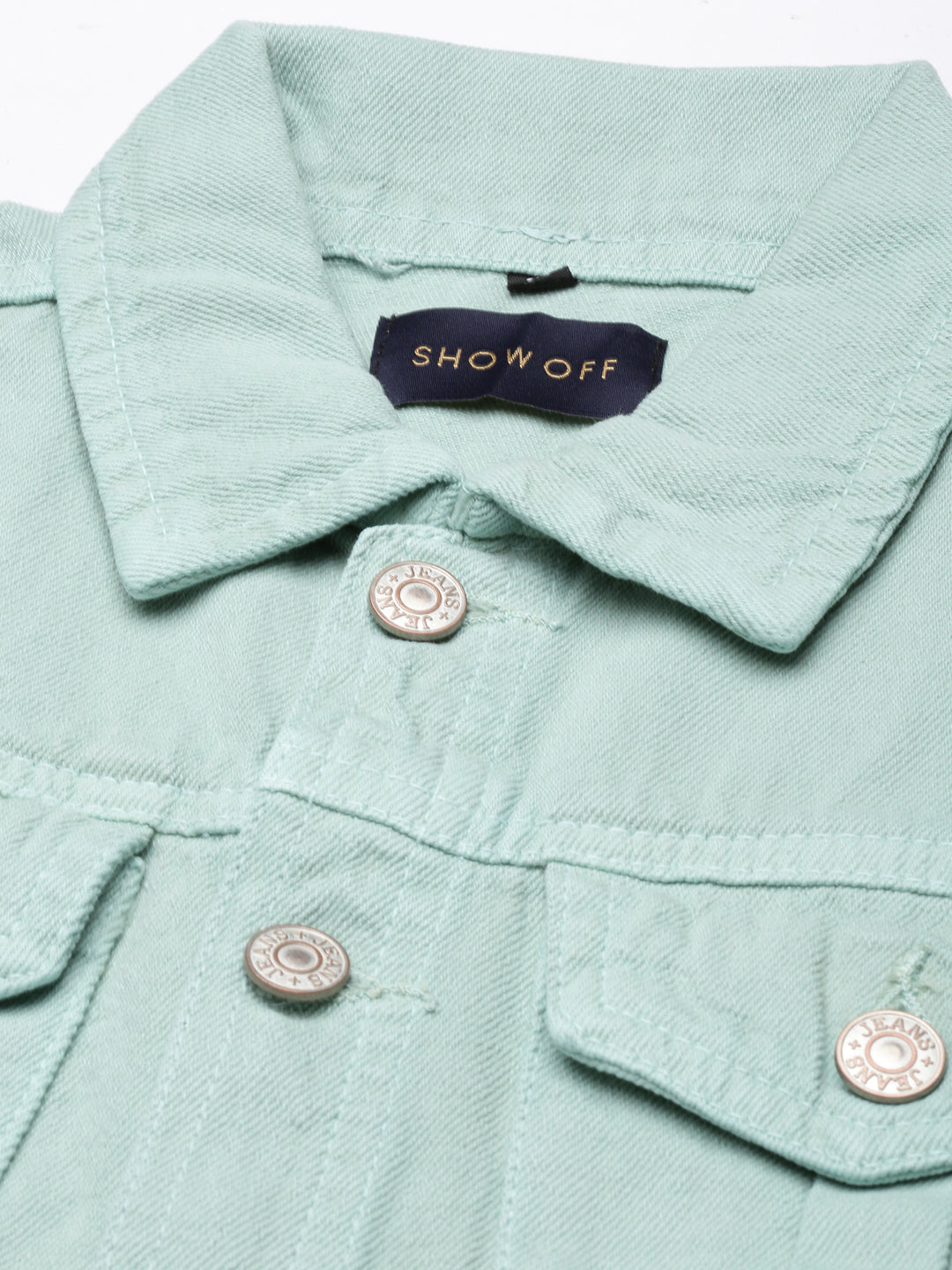 Sea Green Spread Collar Crop Denim Jacket