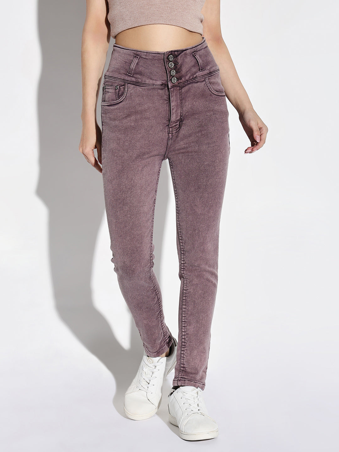 Purple Comfort Slim Fit Light Fade Acid Wash Jeans