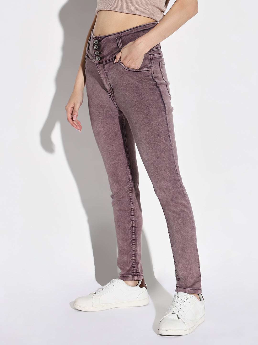 Purple Comfort Slim Fit Light Fade Acid Wash Jeans