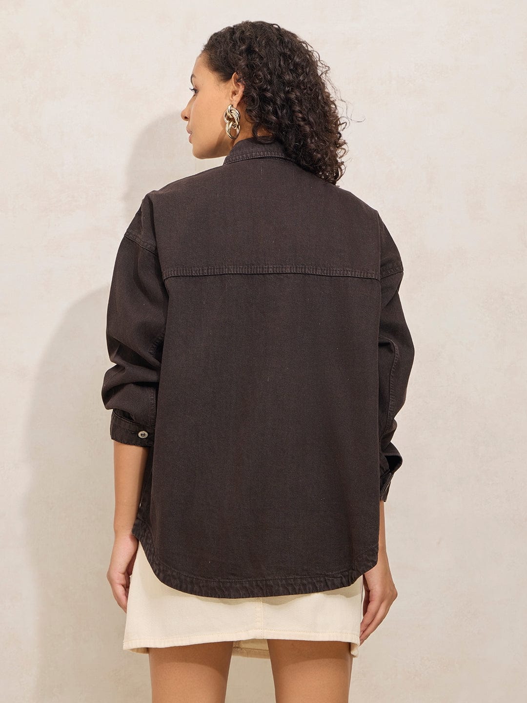 Brown Denim Oversized Shacket