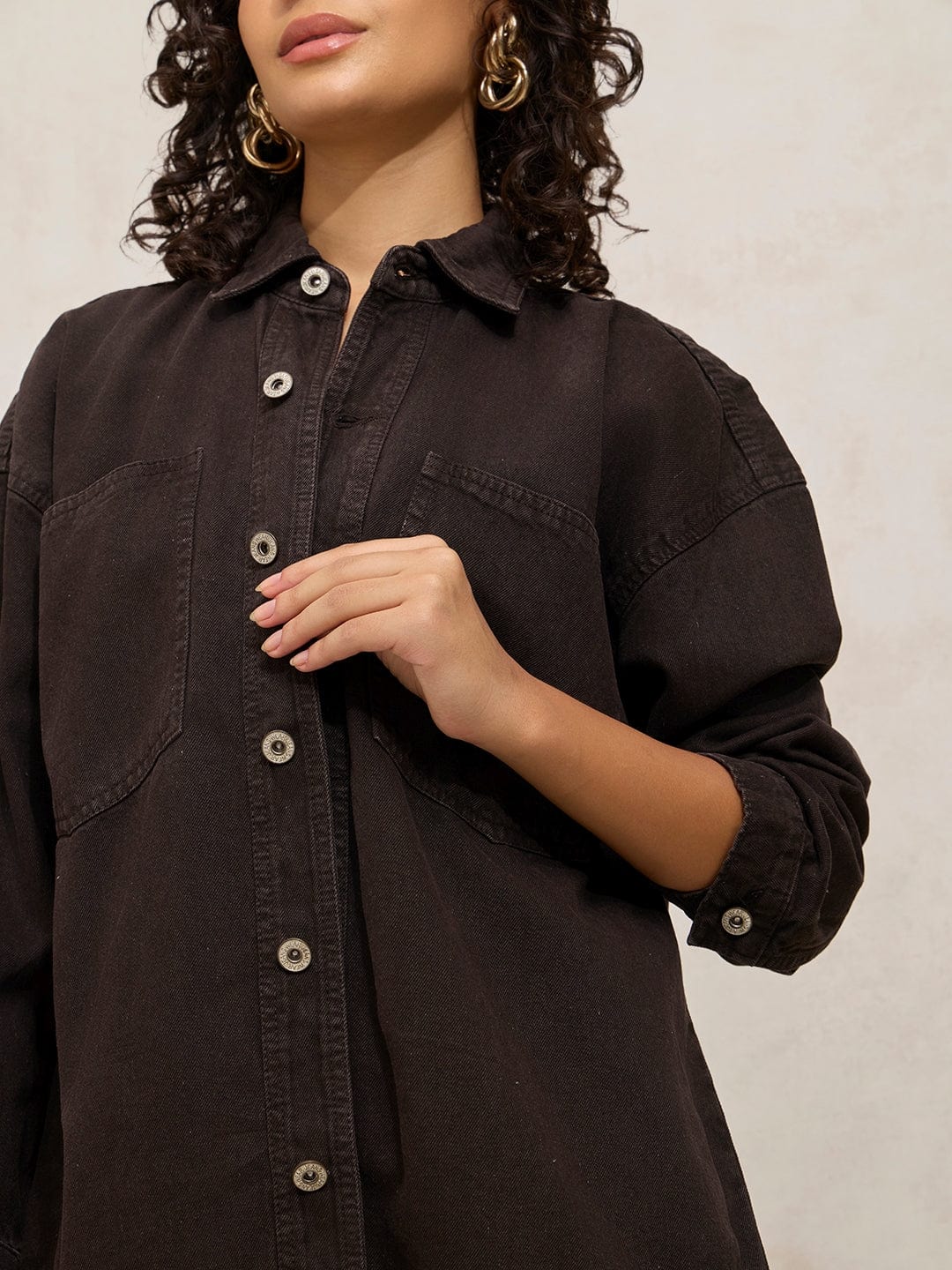 Brown Denim Oversized Shacket