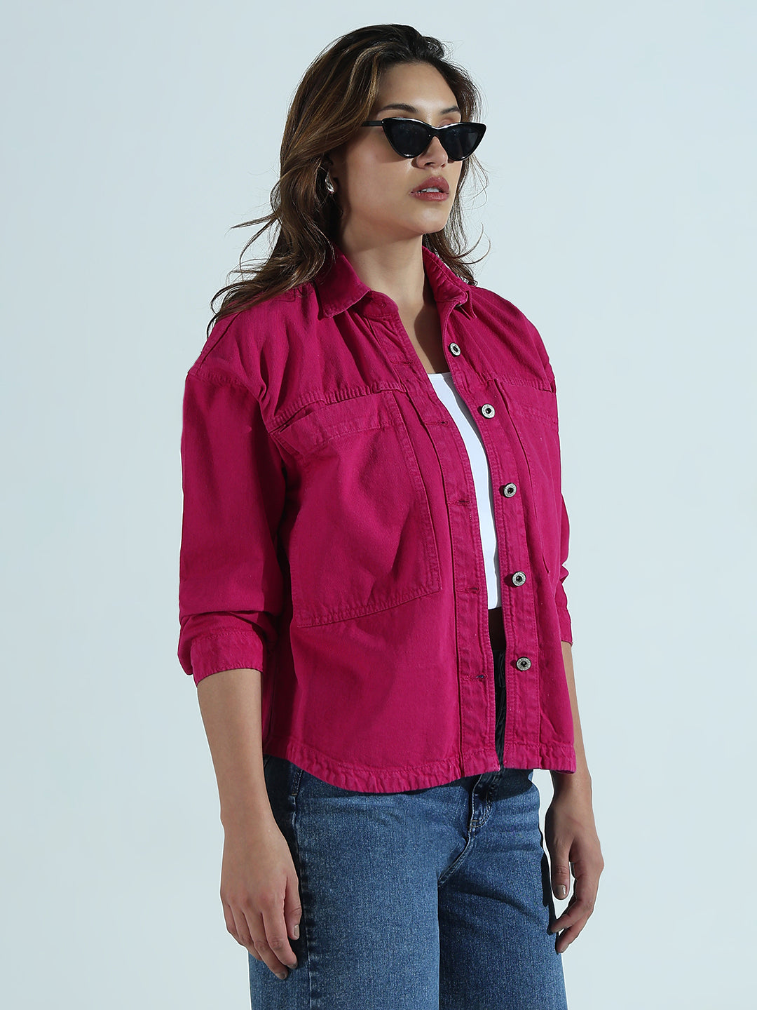 Solid Pink Spread Collar Shacket