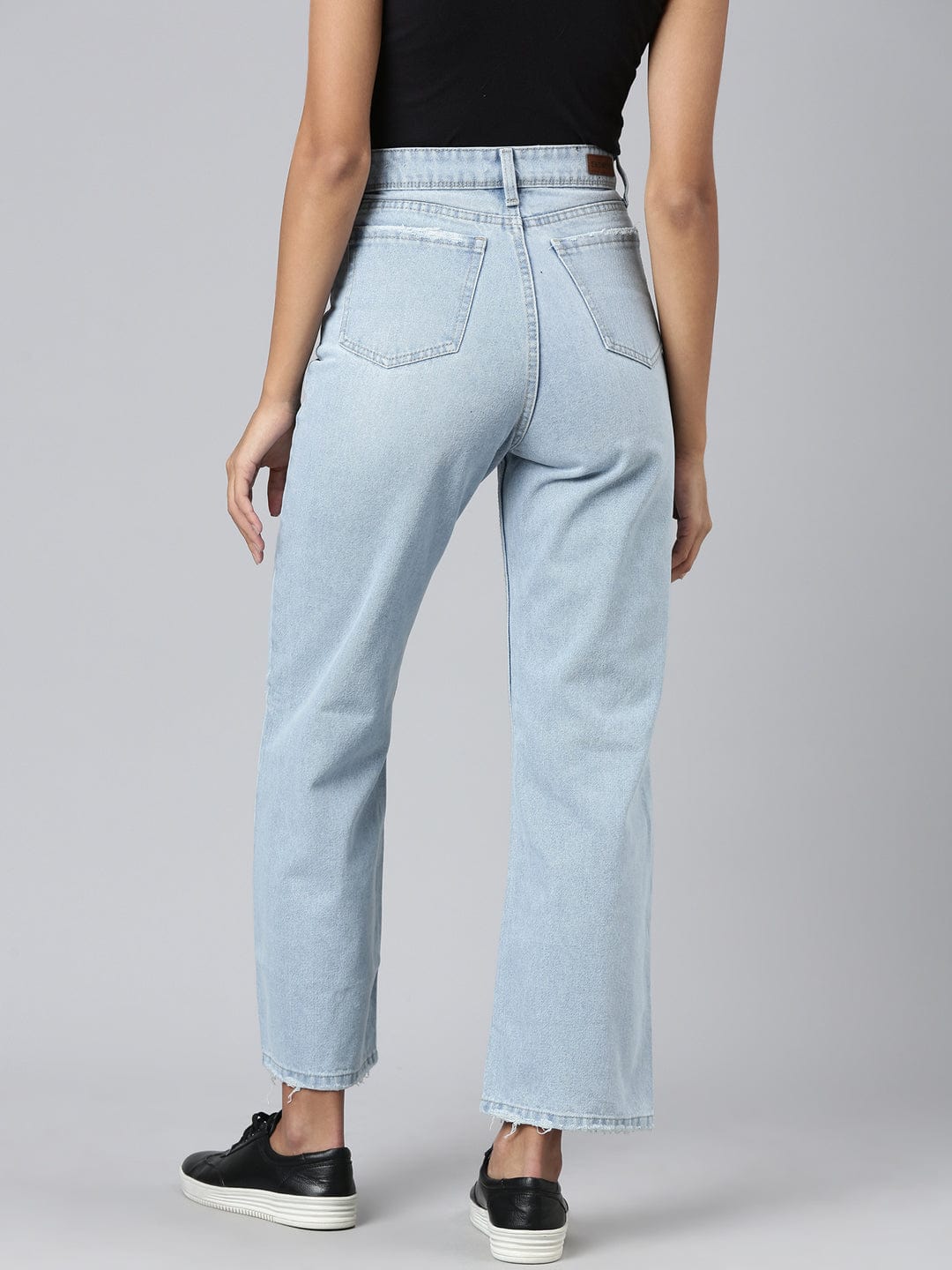 Blue Mid Rise Wide Leg Clean Look Retro Denims Stretchable Jeans