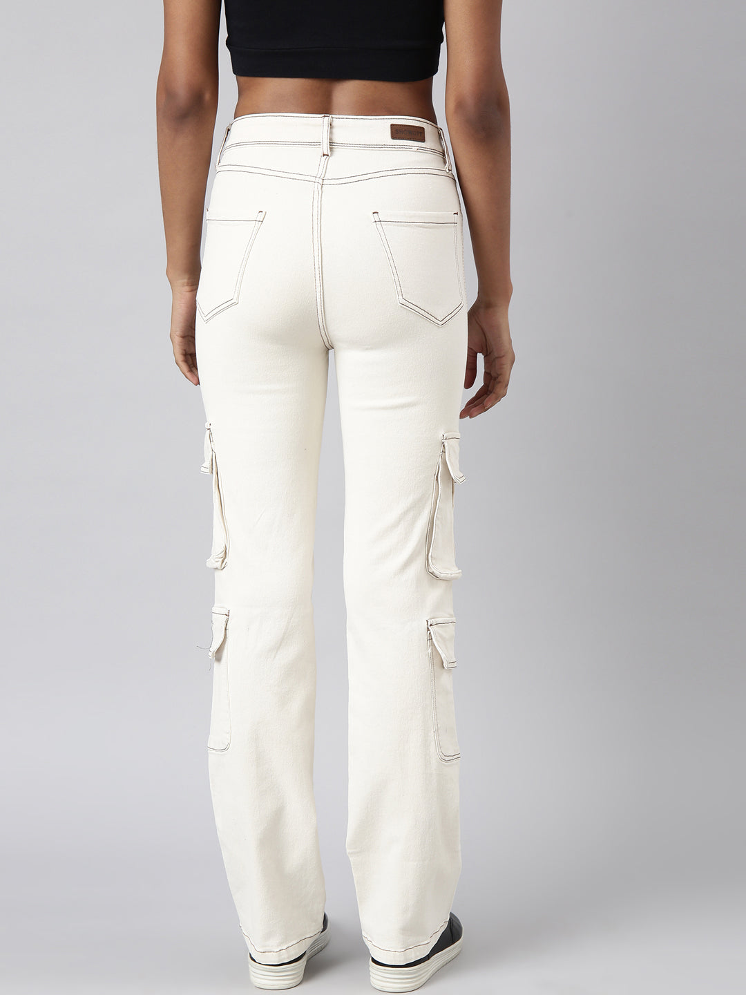 Cream Straight Fit Cargo Jeans