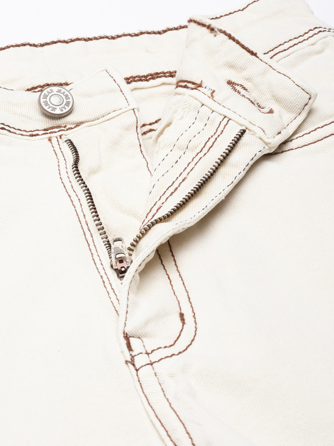 Cream Straight Fit Cargo Jeans