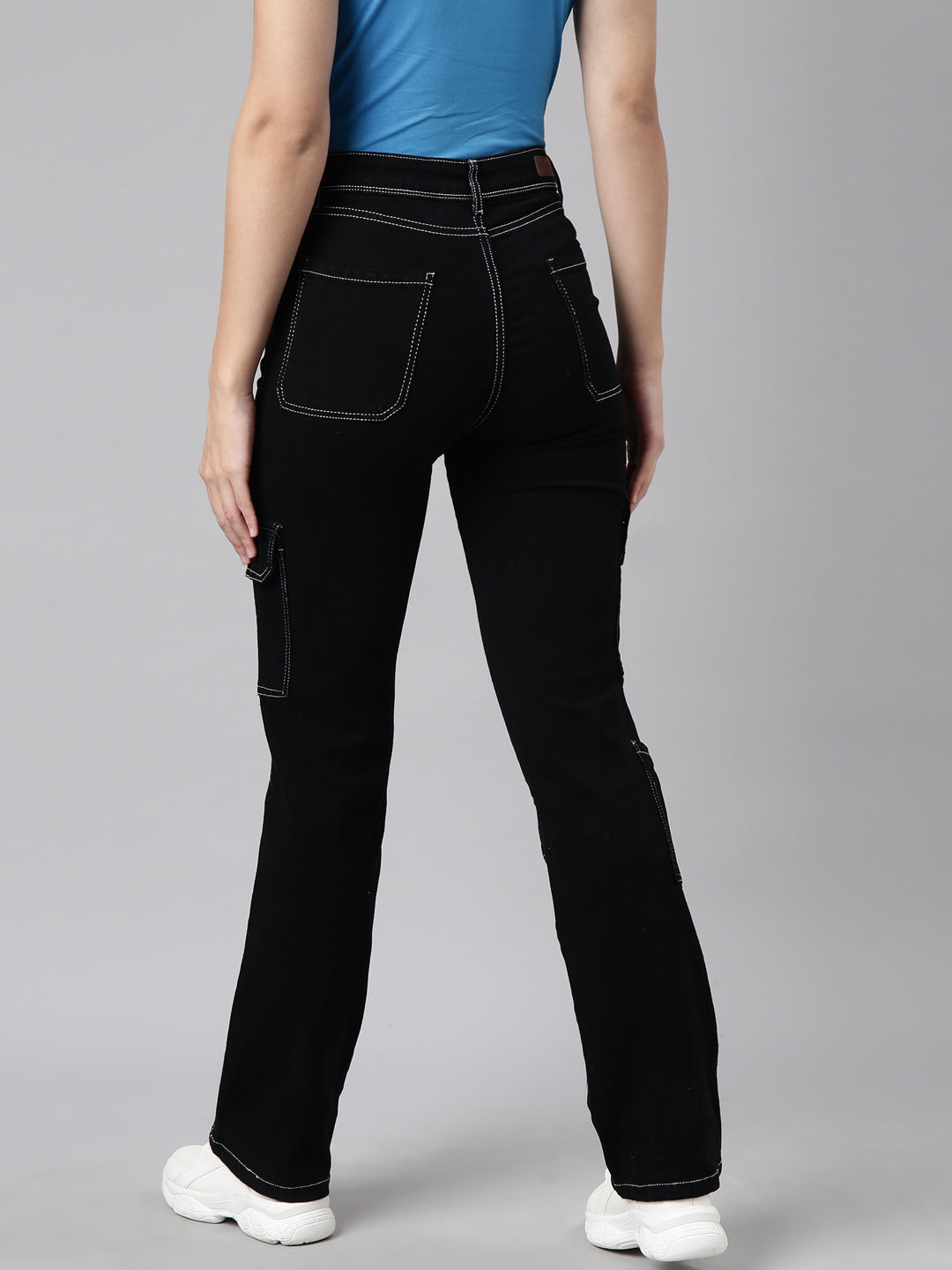 Black Straight Fit Stretchable Cargo Jeans