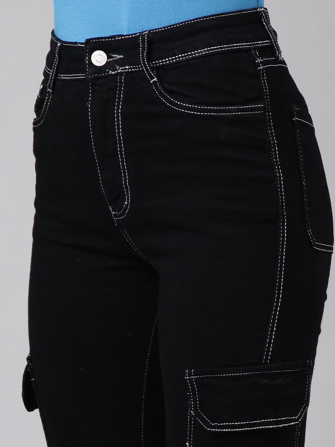 Black Straight Fit Stretchable Cargo Jeans
