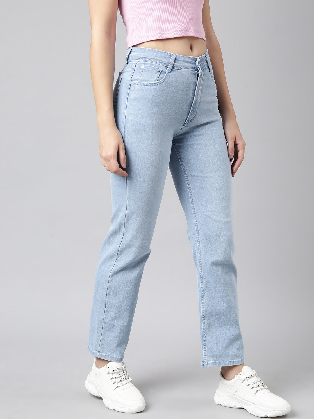 Blue Straight Fit Mid-Rise Light Fade Stretchable Jeans