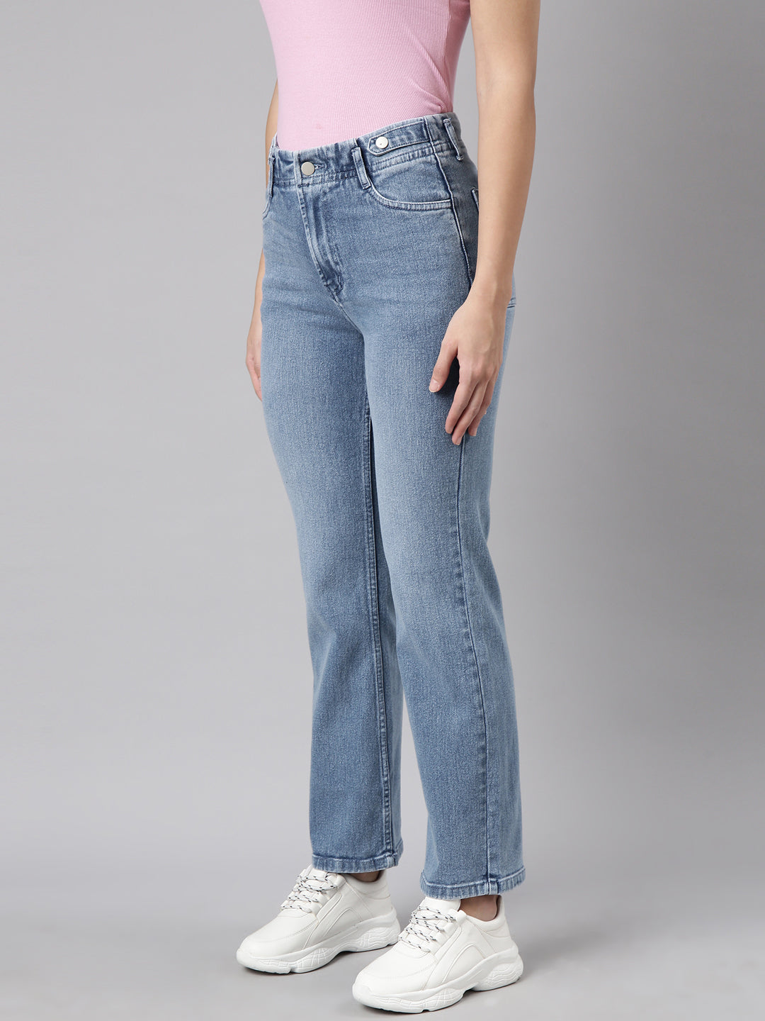 Blue Straight Fit Light Fade Stretchable Jeans