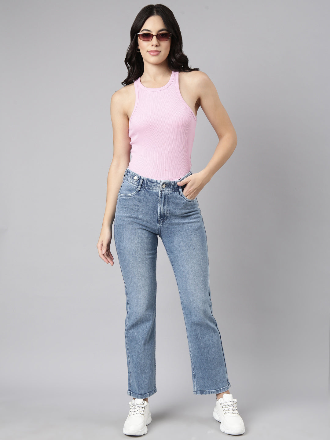 Blue Straight Fit Light Fade Stretchable Jeans