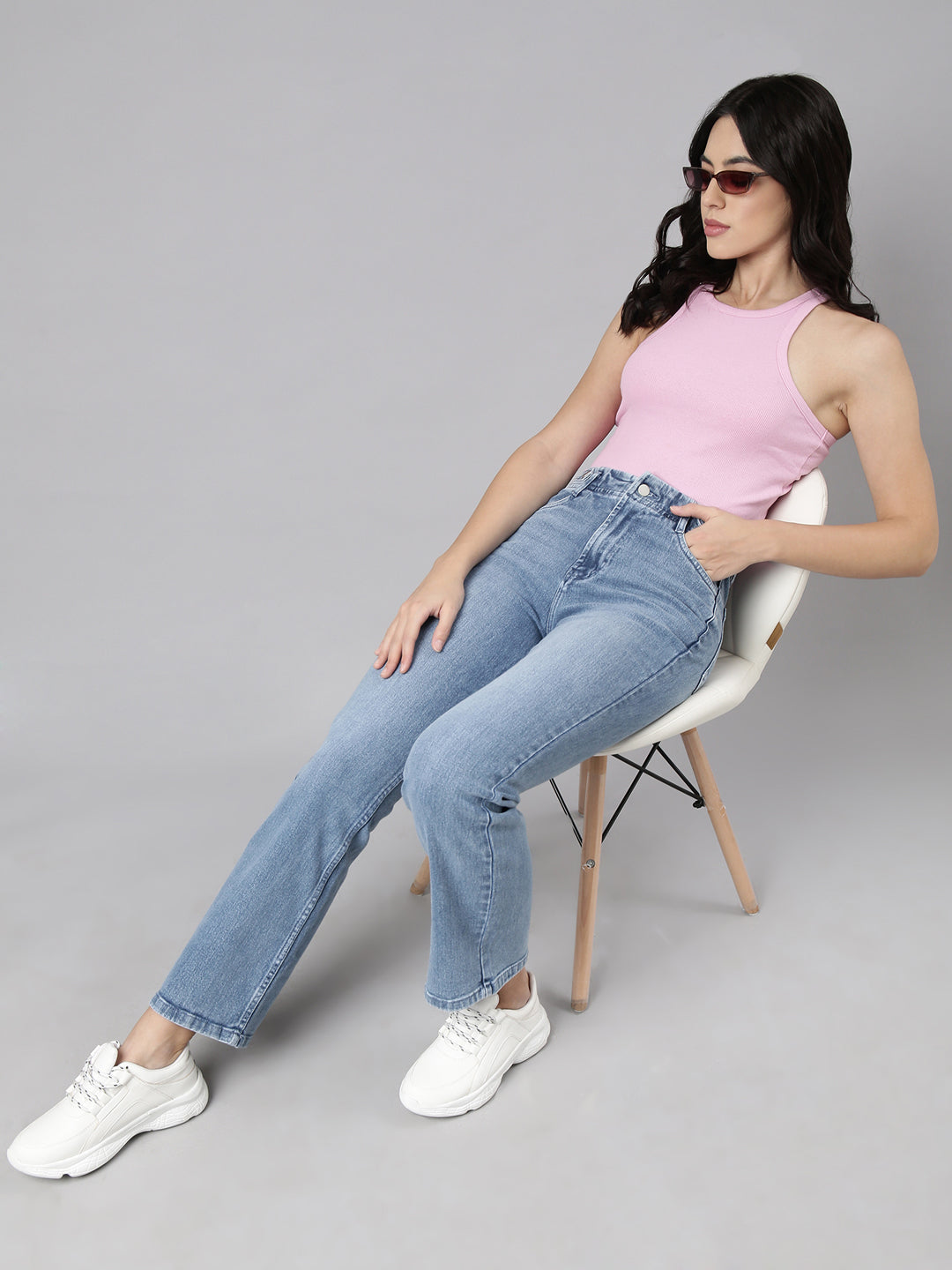 Blue Straight Fit Light Fade Stretchable Jeans