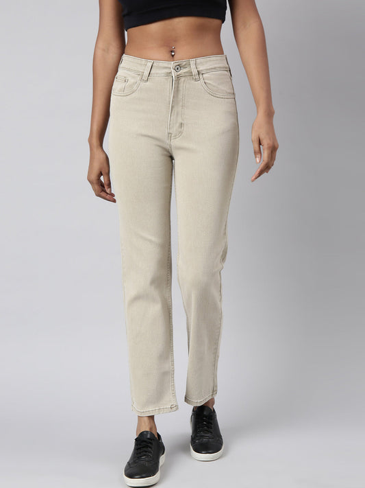 Beige Straight Fit Jeans