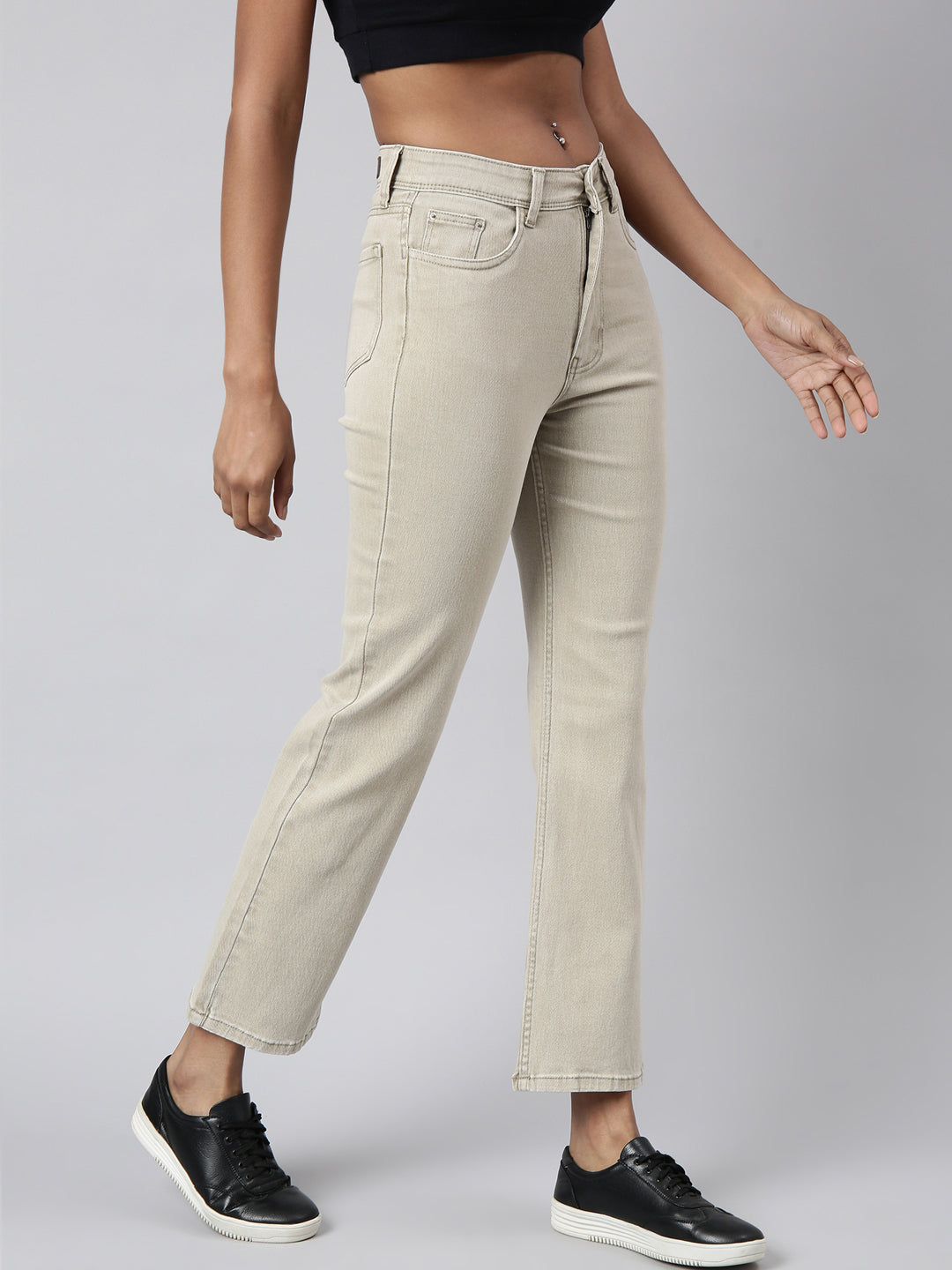 Beige Straight Fit Jeans
