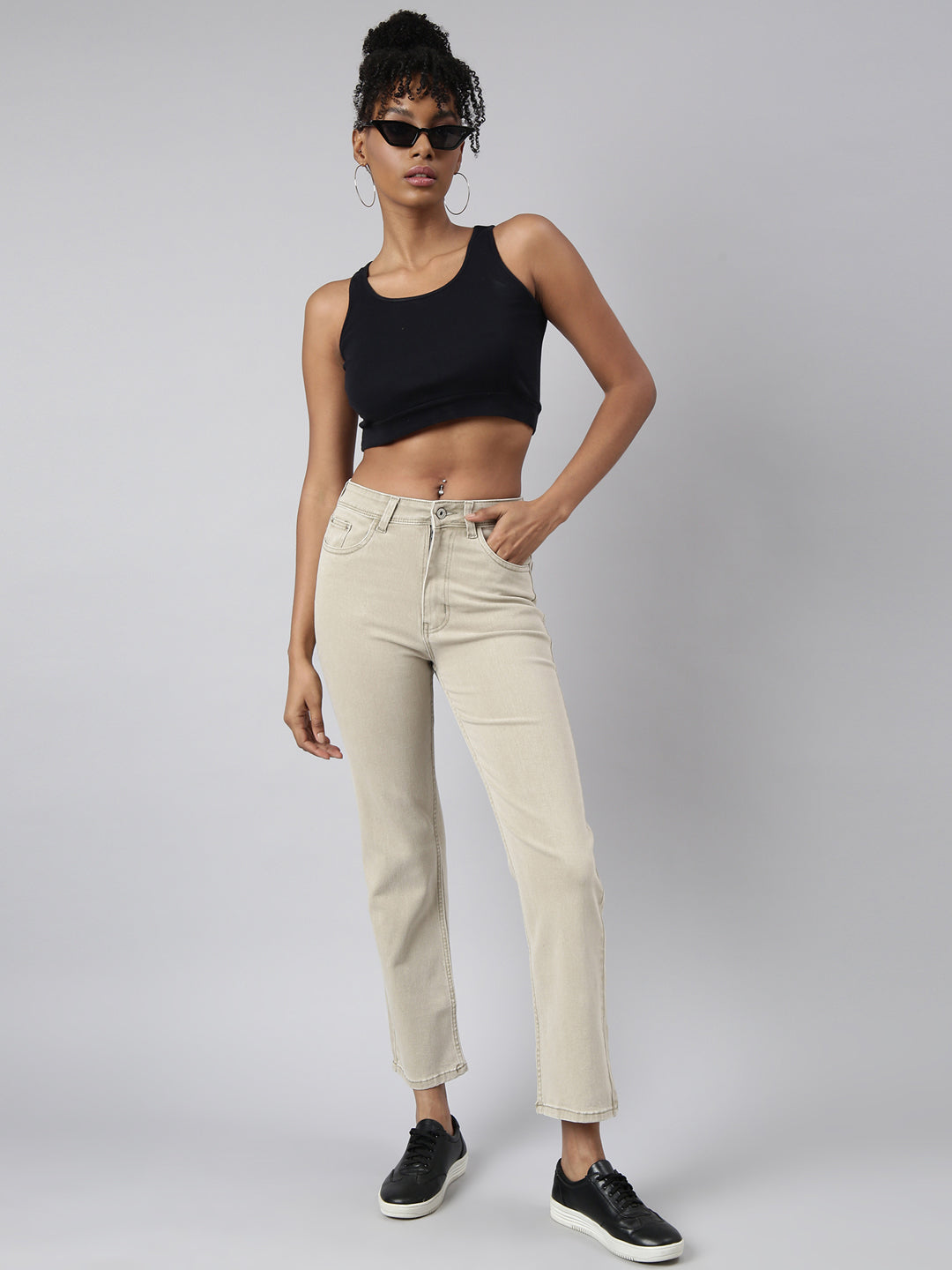 Beige Straight Fit Jeans