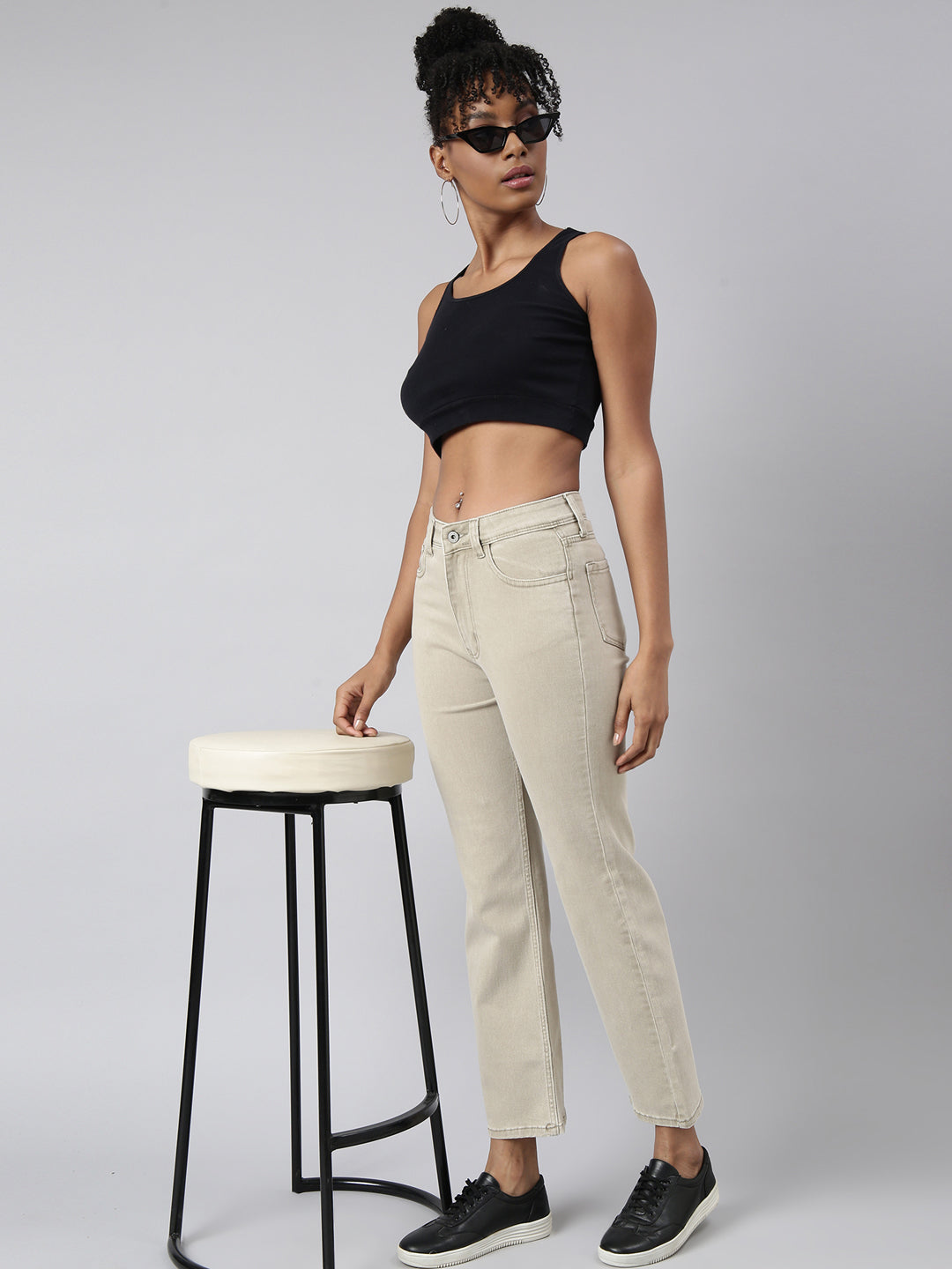 Beige Straight Fit Jeans