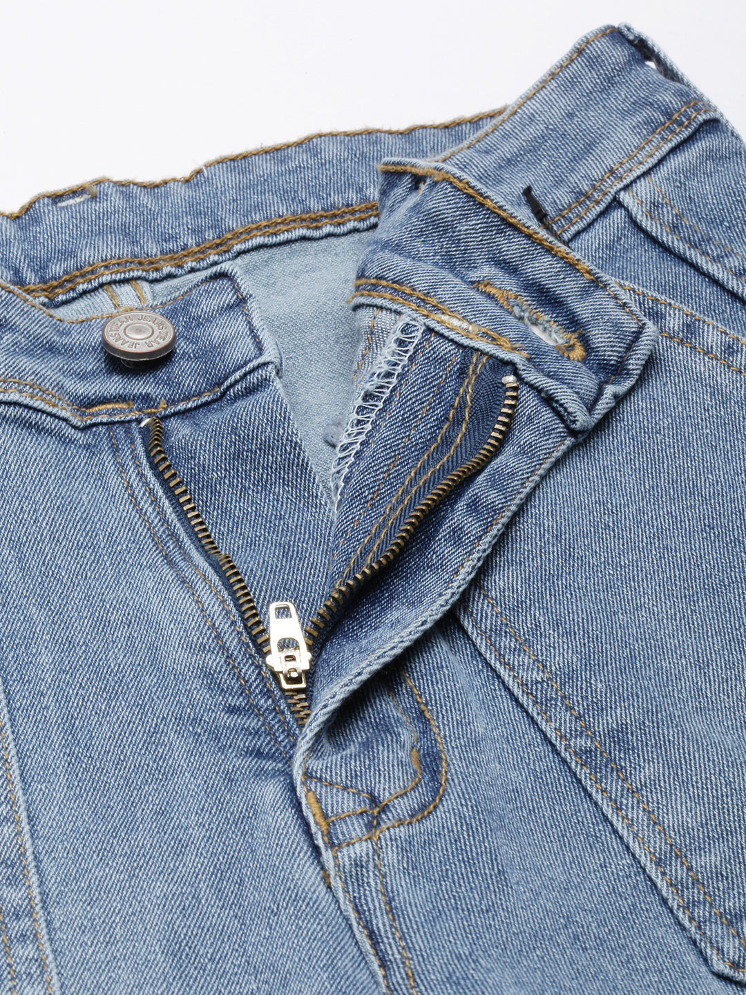 Blue Straight Fit Light Fade Stretchable Denim Cargo Jeans