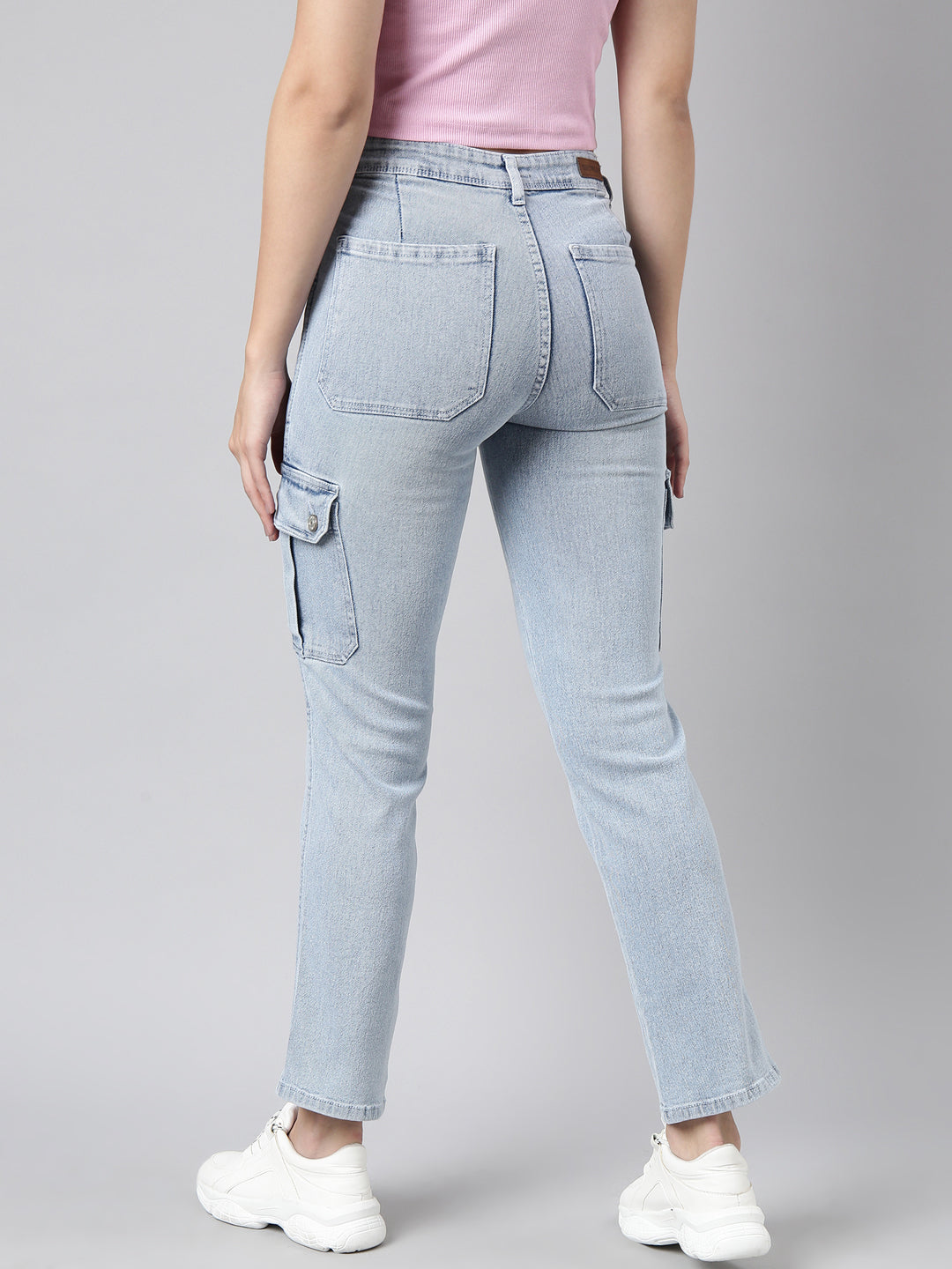 Blue Straight Fit Light Fade Cargo Jeans