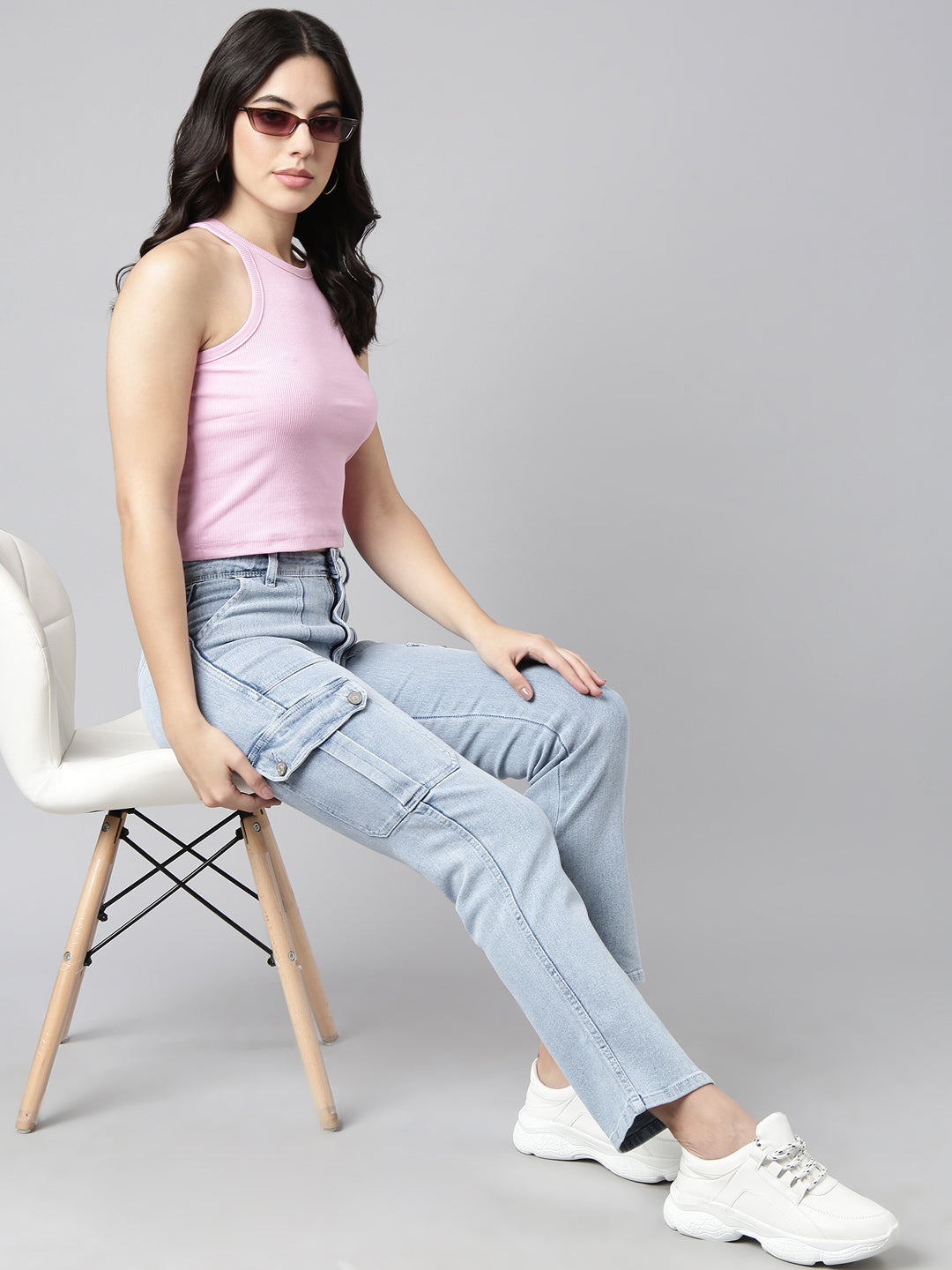 Blue Straight Fit Light Fade Cargo Jeans