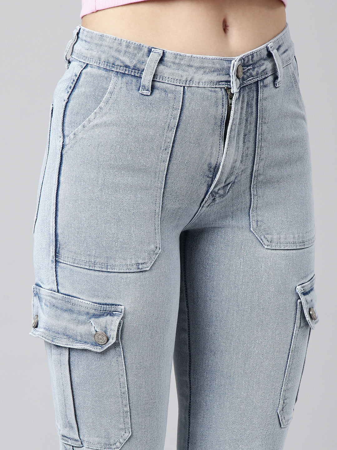 Blue Straight Fit Light Fade Cargo Jeans