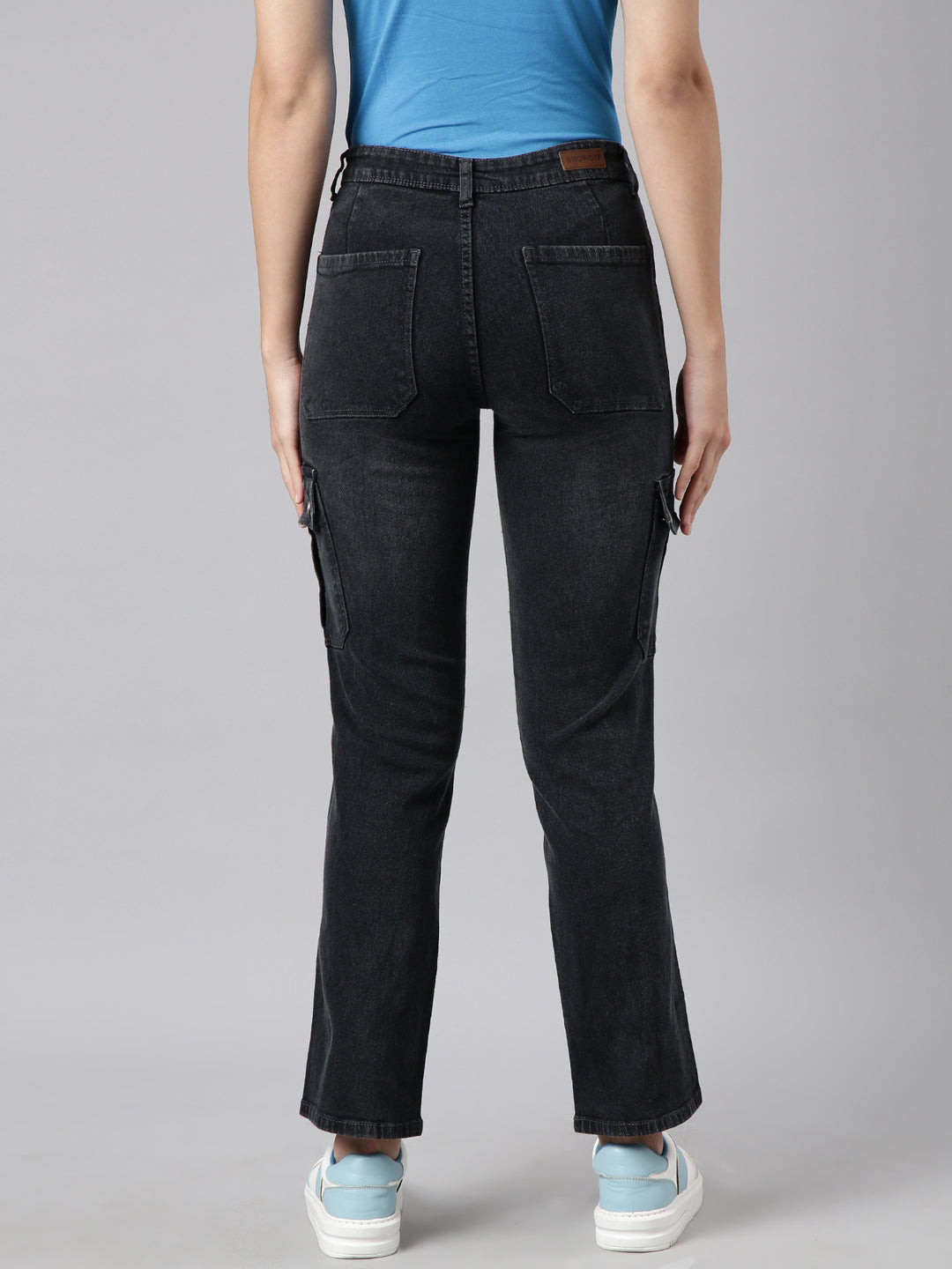 Charcoal Straight Fit Light Fade Cargo Jeans