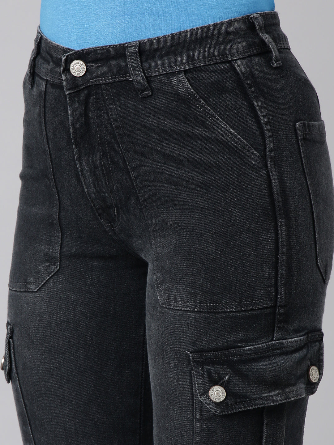Charcoal Straight Fit Light Fade Cargo Jeans