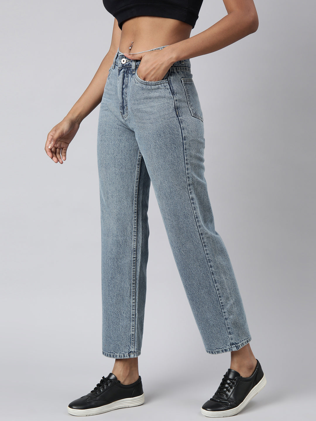 Blue Straight Fit Heavy Fade Acid Wash Jeans