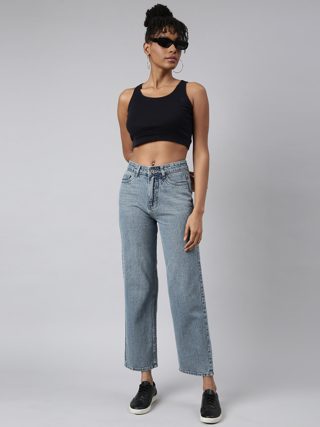 Blue Straight Fit Heavy Fade Acid Wash Jeans