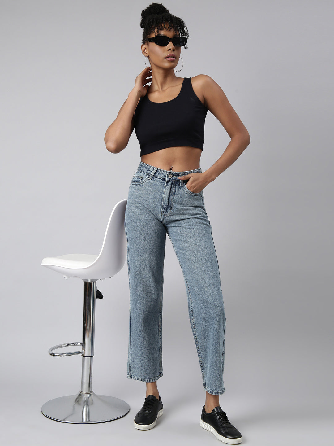 Blue Straight Fit Heavy Fade Acid Wash Jeans