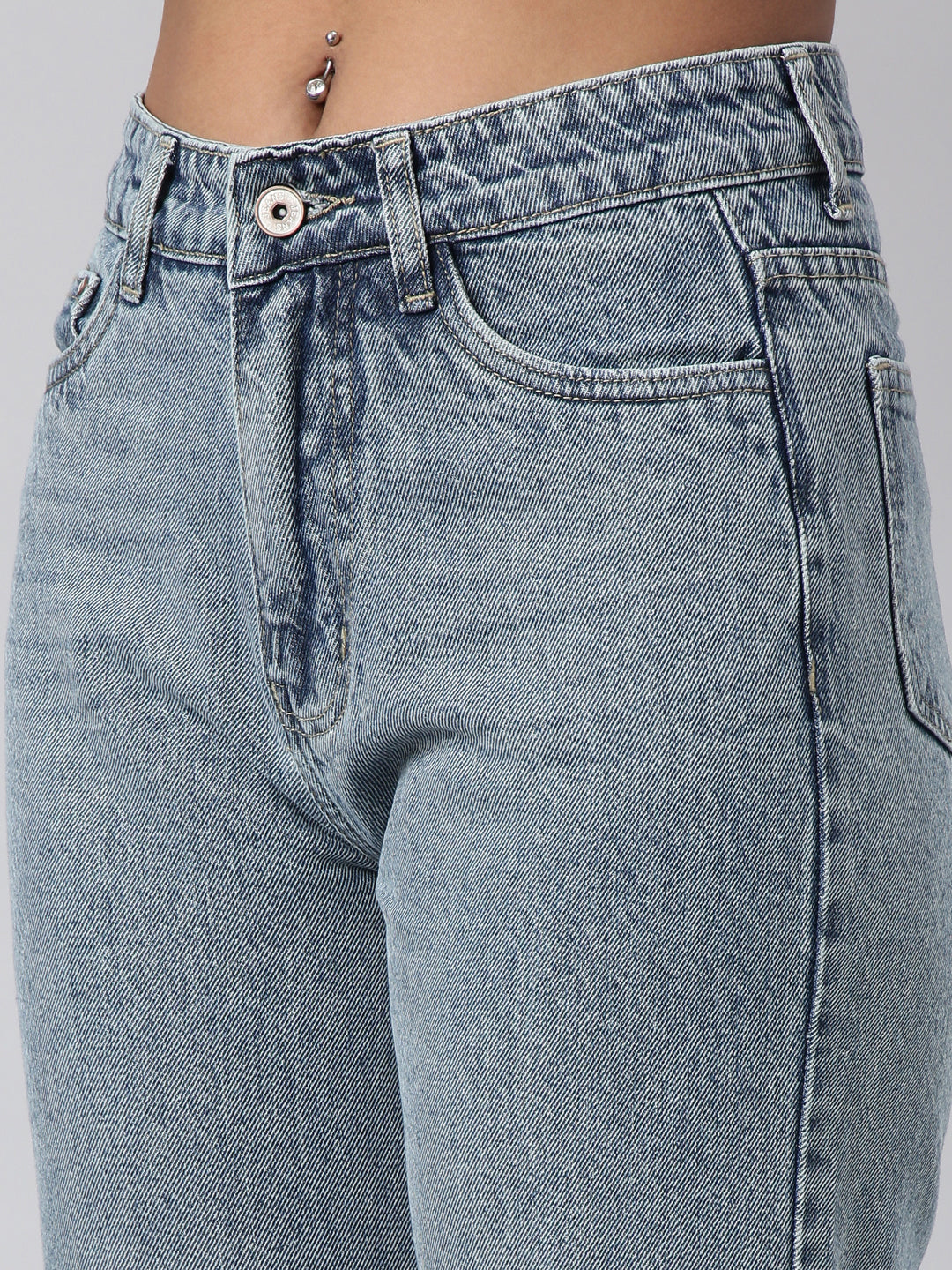 Blue Straight Fit Heavy Fade Acid Wash Jeans