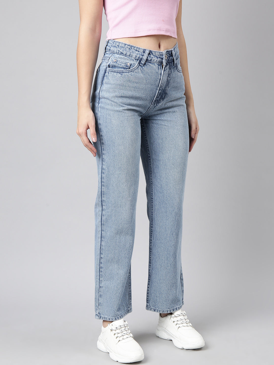 Blue Straight Fit Heavy Fade Mid-Rise Jeans