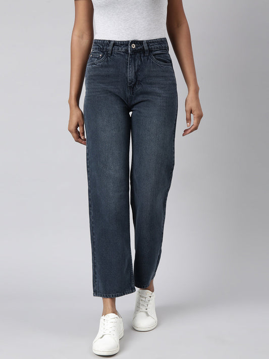 Women's Navy Blue Straight Fit Light Fade Denim Jeans