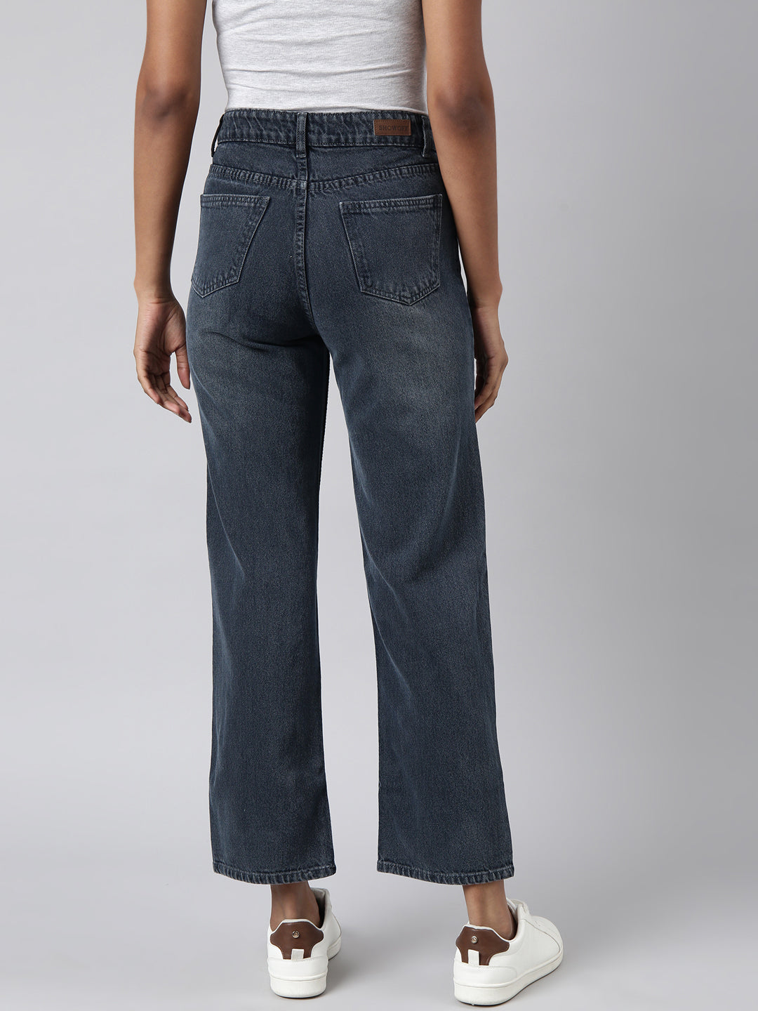 Women's Navy Blue Straight Fit Light Fade Denim Jeans