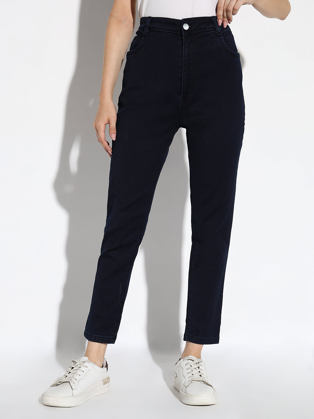 Navy Blue Cotton Comfort Slim Fit Acid Wash Stretchable Jeans
