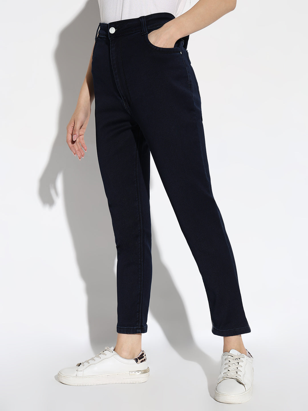 Navy Blue Cotton Comfort Slim Fit Acid Wash Stretchable Jeans
