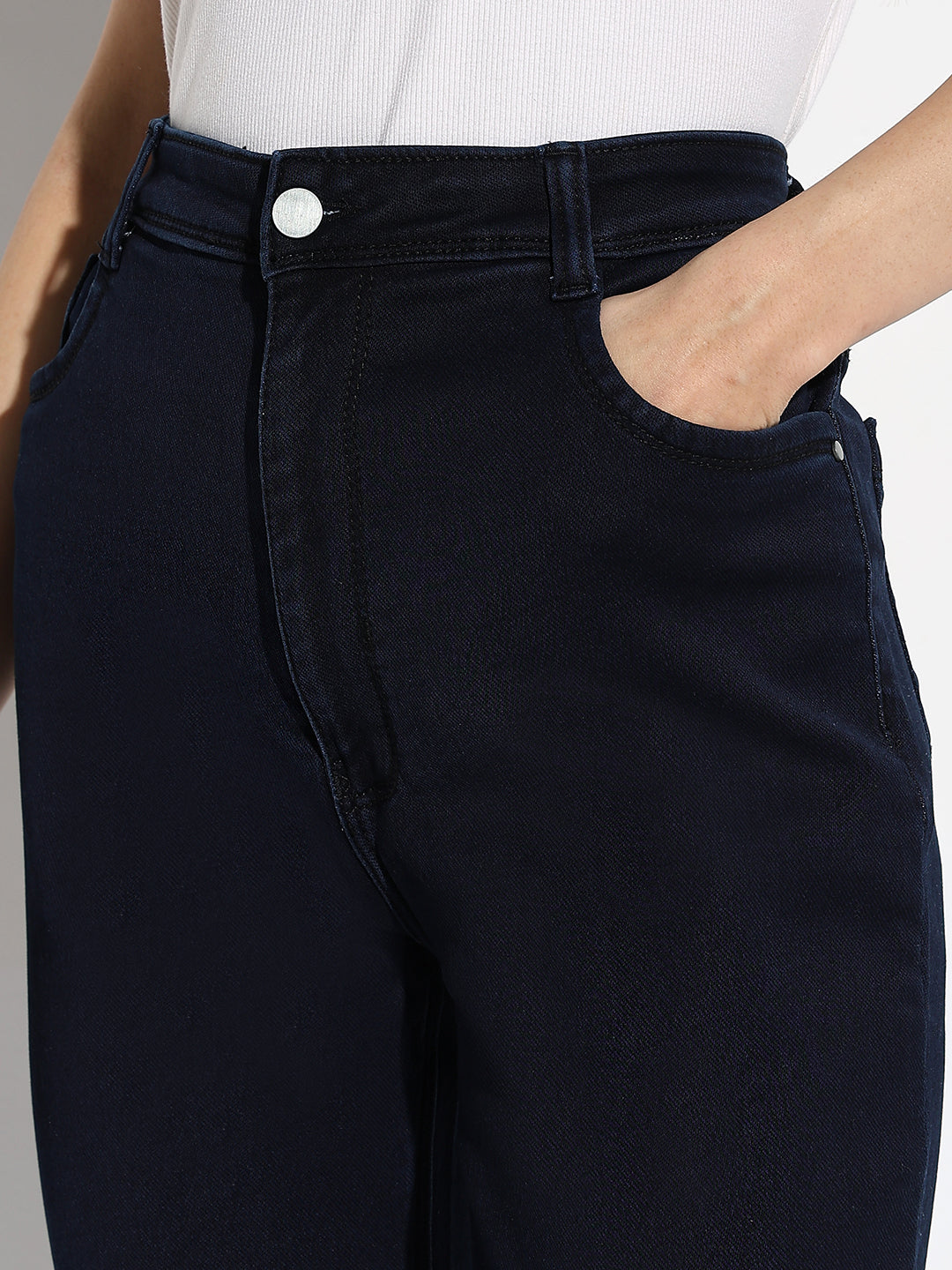 Navy Blue Cotton Comfort Slim Fit Acid Wash Stretchable Jeans