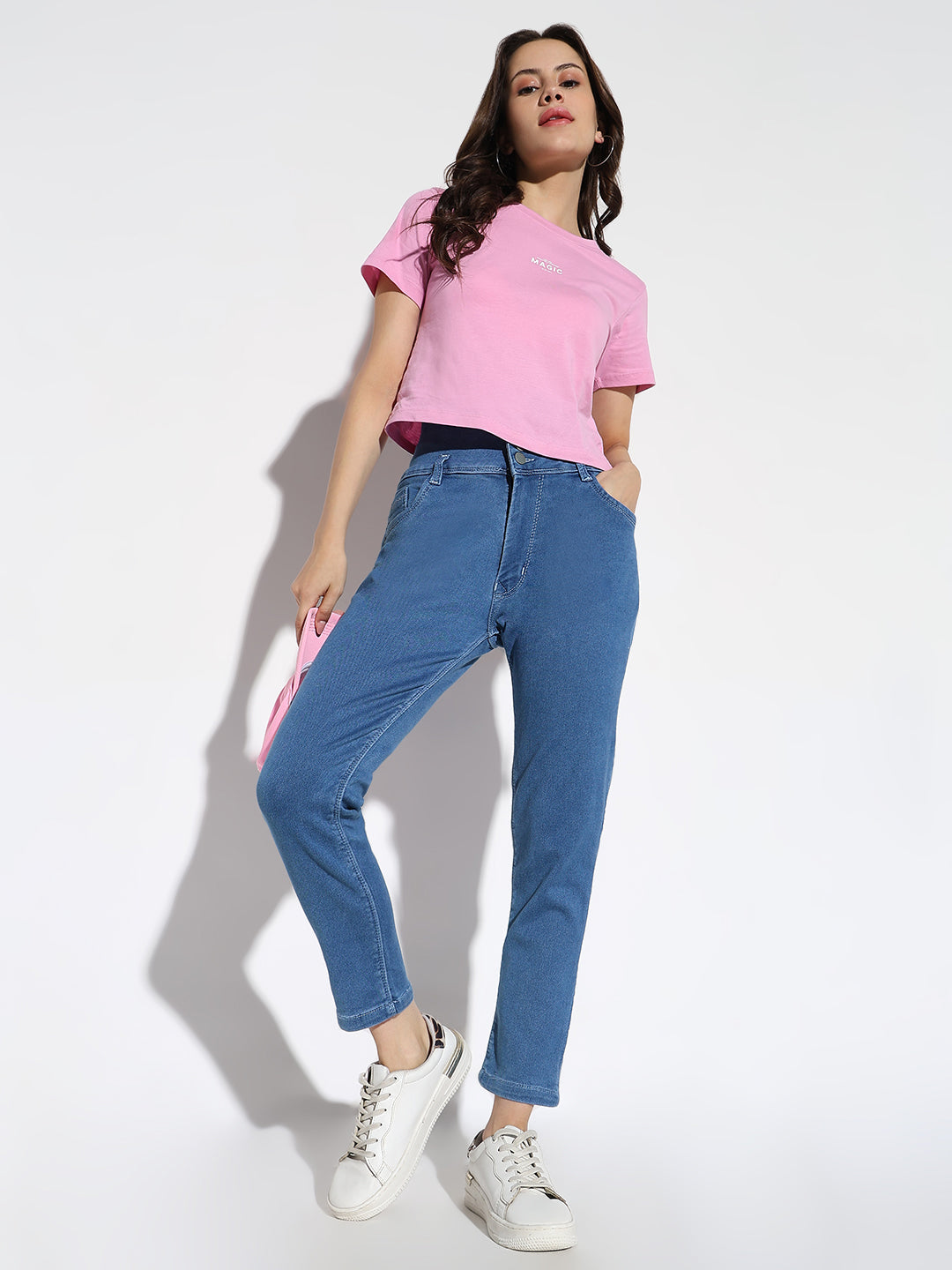 Blue Comfort Straight Fit Acid Wash Stretchable Jeans