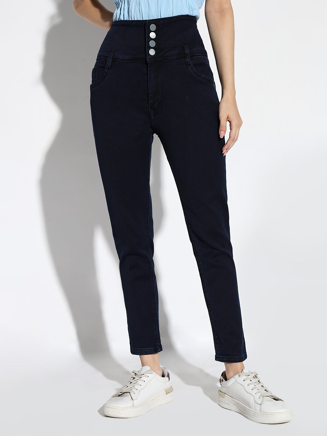 Navy Blue Comfort Straight Fit Acid Wash Stretchable Jeans